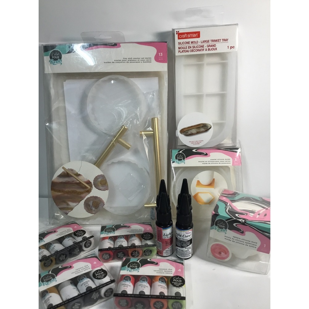 Color Pour Resin Mold Kit Bundle Tray Coaster Sphere Craft Smart Large‎ Trinket